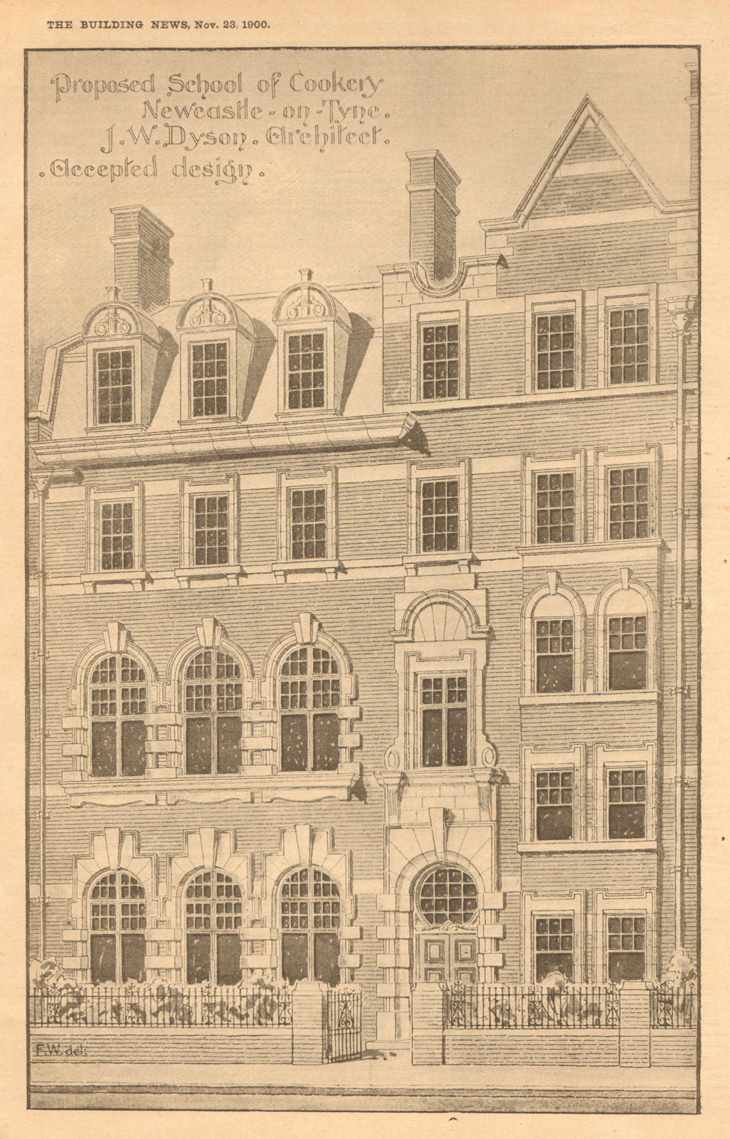 Proposed school of cookery Newcastle-on-Tyne, JW Dyson, Architect. Plan (1) 1900